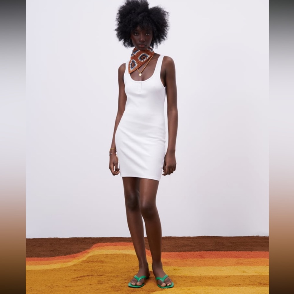 Zara Ribbed Dress with Buttons